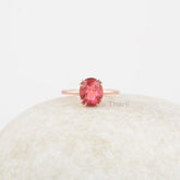 Padparadscha Sapphire Silver Ring - Rose Gold 925 Sterling Silver Ring for Women - Wedding Gift - 8x10mm Oval Gemstone Ring - Gift for Her